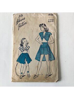 1940s Advance 4159 Size 8 Girls Playsuit Midriff Top Shorts Skirt Pattern Uncut